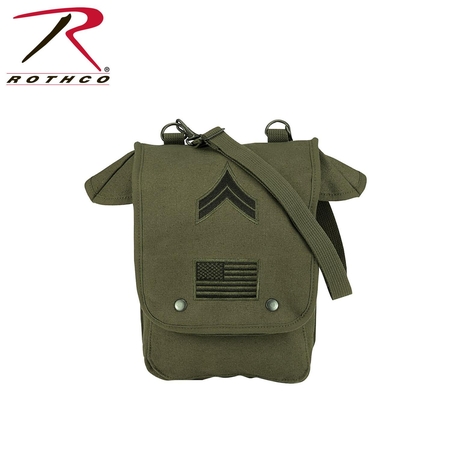 Canvas map case shoulder bag w/military patches