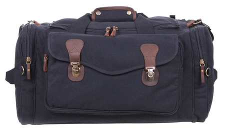 Canvas long weekend bag w/leather accents